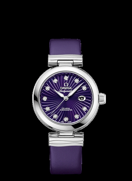 Adding the sun-brushed purple mother-of-pearl dial, this replica Omega watch completely shows the charm of ladies.