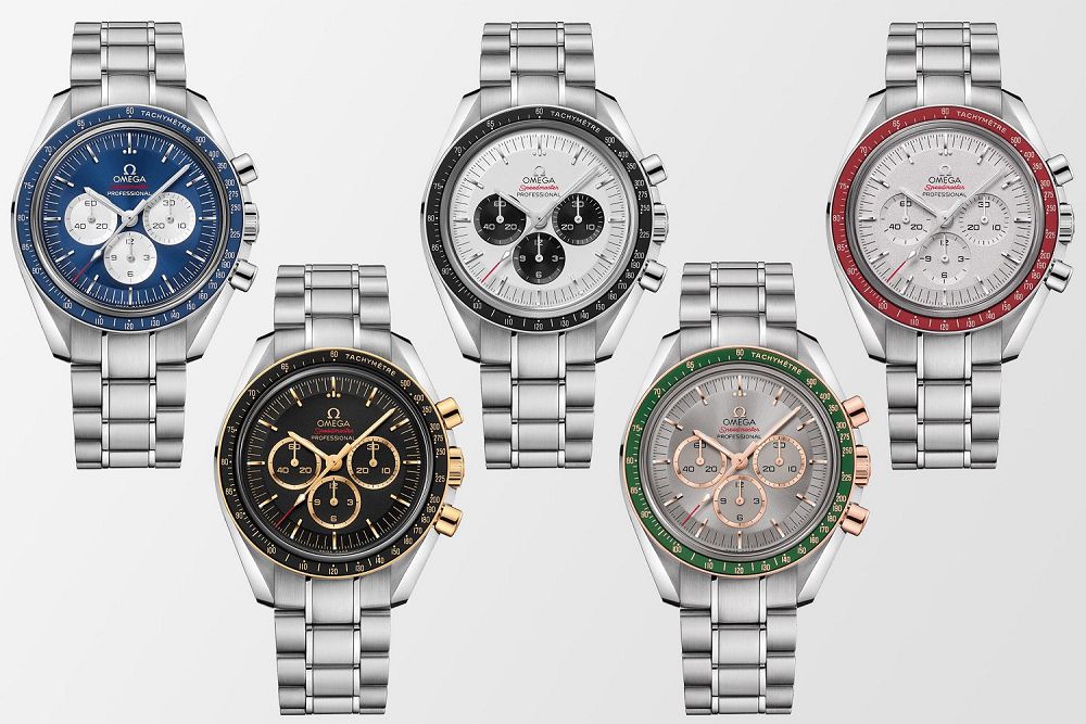 The new Omega Speedmaster wristwatches are inspired by the "five rings" of Olympic Games.