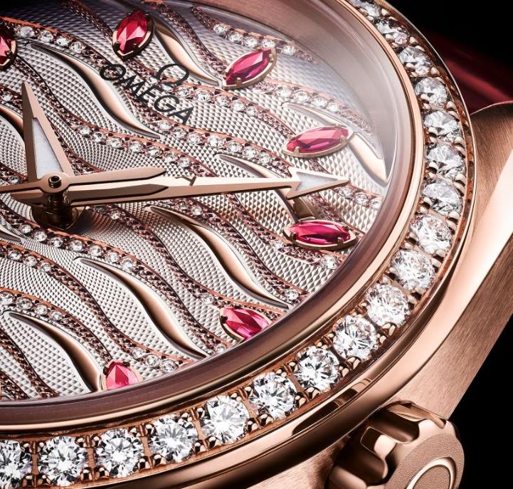 The female copy watch is decorated with diamonds.